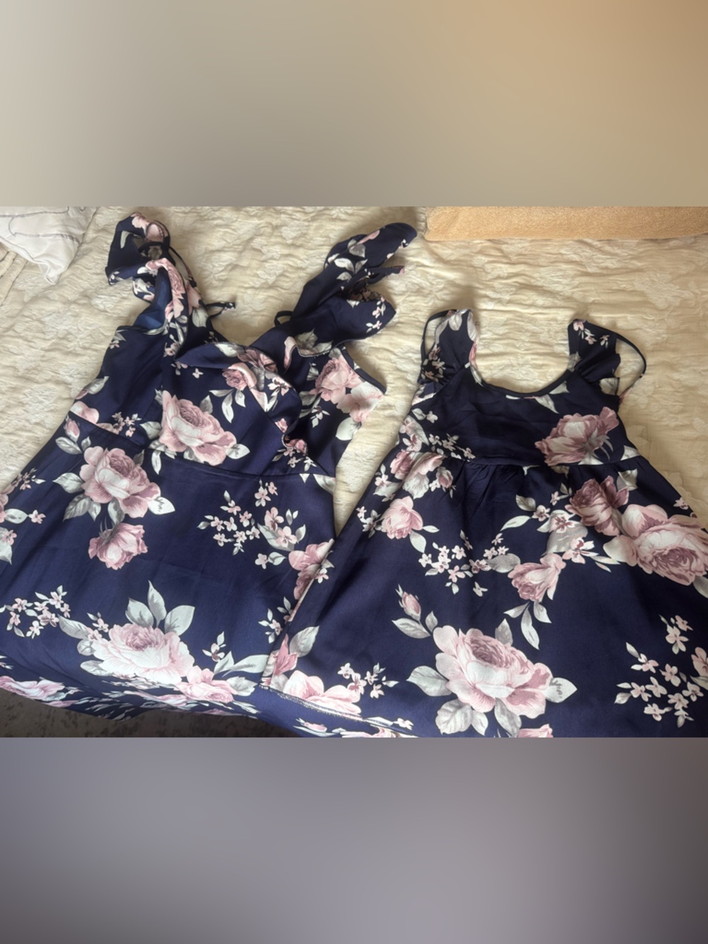 Navy Floral Sleeveless Dress with Pink Rose Print mommy and me
